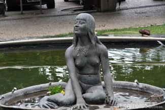Fonte com mulher rã e vitória régia em frente à Igreja da Sé Fonte com mulher rã e vitória régia em frente à Igreja da Sé