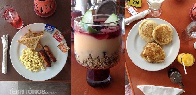 O café da manhã, iogurte com frutas vermelhas do meio foi o melhor