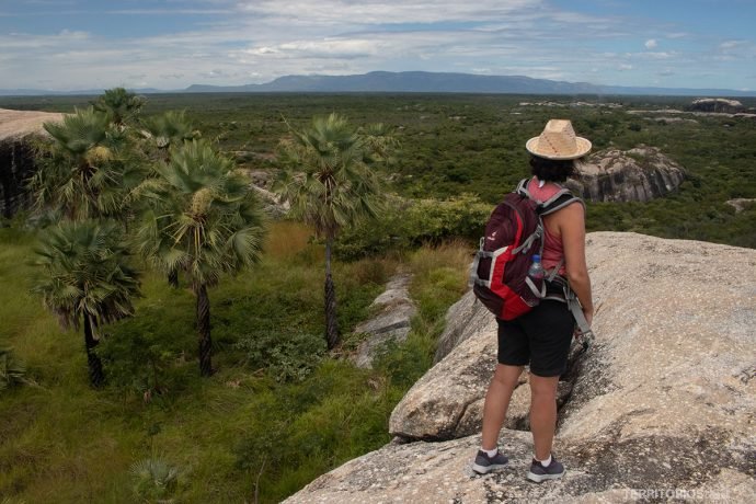 Vista roupas leves e tênis. Leve chapéu, câmera fotográfica e água para fazer a trilha